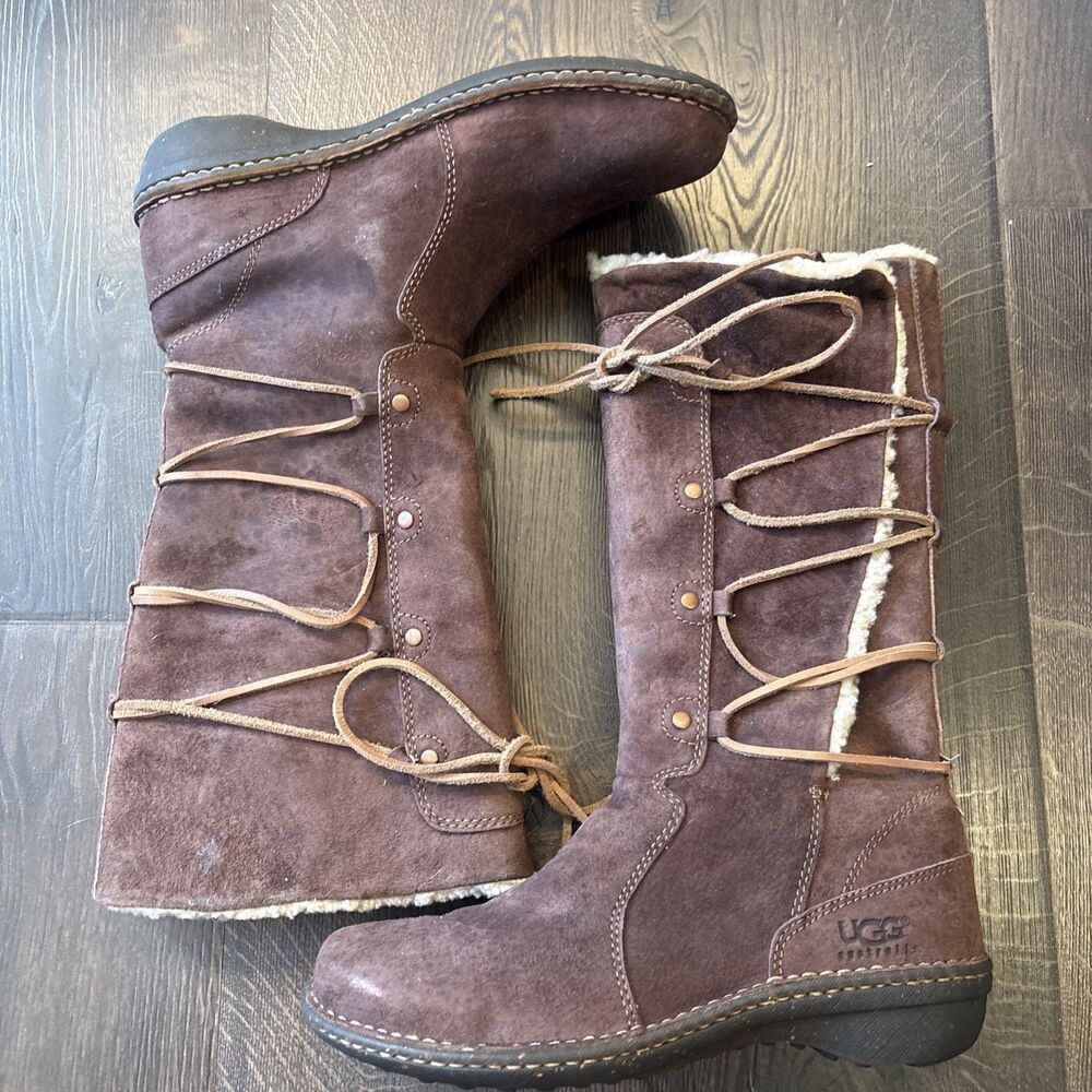 UGG Australia Surfcat Winter Boots Womens Size 10 Brown Leather Sheepskin 5158